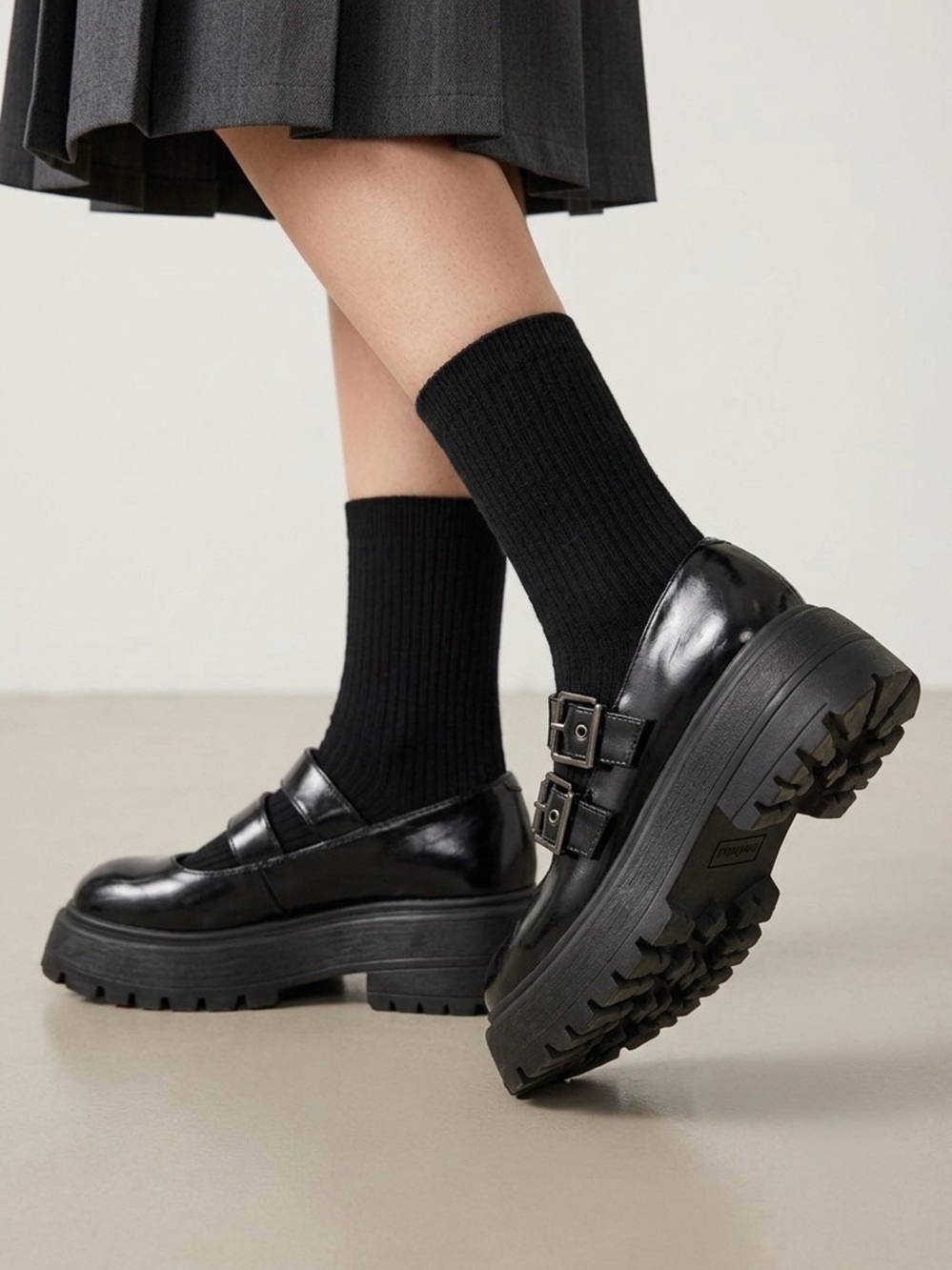 ASOS Black Patent Double-Strap Platform Mary Janes